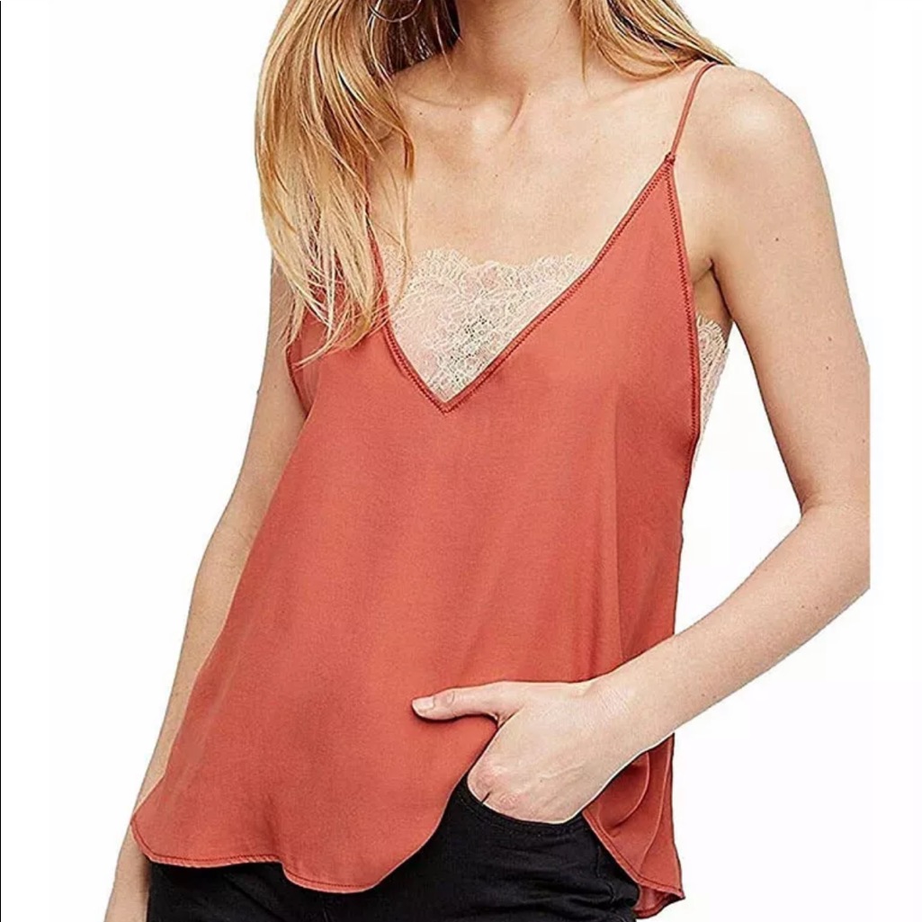 Free People Deep V Lace Bandeau Cami Copper Rose